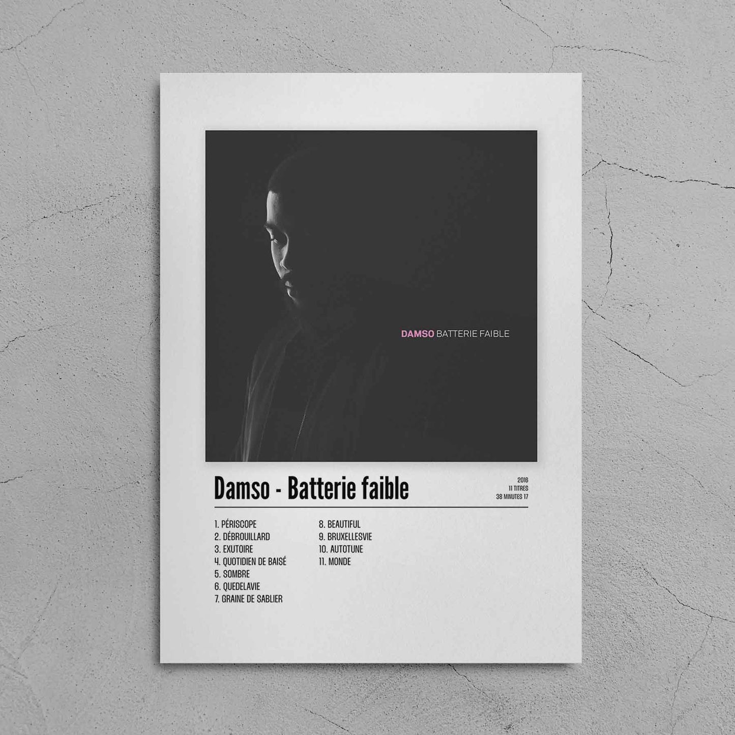 Poster Damso - Batterie faible - Top Frame