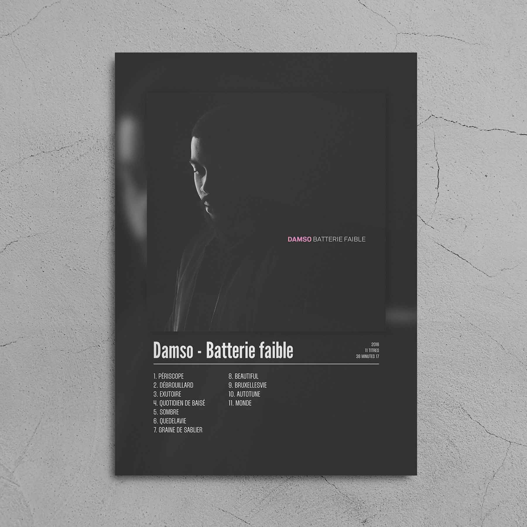 Poster Damso - Batterie faible - Top Frame
